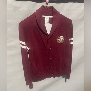 Gymboree Burgundy Cardigan Sweater with White Stripes